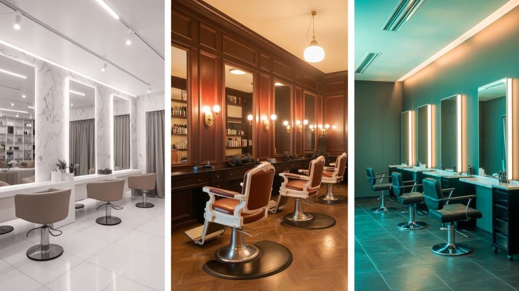 Modernūs kirpyklų ir grožio salonų interjerai, kuriuose naudojama Bookli rezervacijų sistema